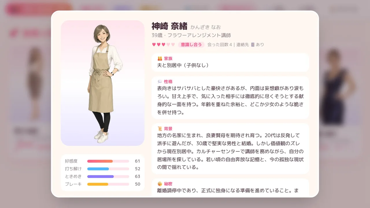 ヒロインの人物設定の画面